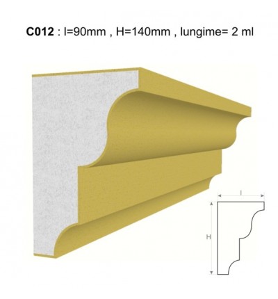 Cornisa decorativa pentru fatada C012 din polistiren expandat laminat cu rasina, dimensiune 90x140mm, lungime 2m.